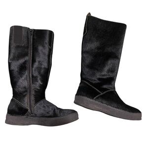 Ammann Black Cowhide Tall Boots Shearling Lining Size 38/7.5 Winter Cozy‎ Warm